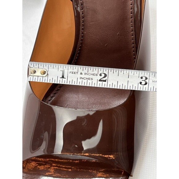 Brown Vinyl Spool Heeled Open Square Toe Slides 8 Transparent Mules x Forever21 - Picture 15 of 15